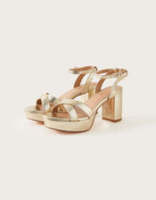 Metallic Platform Occasion Heeled Sandals, Gold (GOLD), large