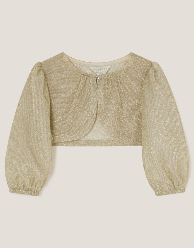 Baby Glitter Puff Sleeve Cardigan, Gold (GOLD), large