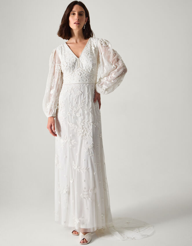 Jennifer Long Sleeve Maxi Wedding Dress, Ivory (IVORY), large