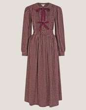 Agatha Tie Front Check Midi Dress, Red (CHERRY), large