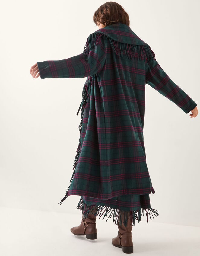 Monsoon x Sarah Corbett-Winder Tartan Fringe Coat, Teal (TEAL), large