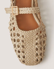 Bessy Woven Leather Mary Jane Ballet Flats, Ivory (IVORY), large