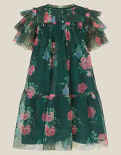 Thalia Rose Print Tulle Party Dress, Green (GREEN), large