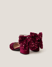 Sequin Velvet Bow Heels, Red (BURGUNDY), large
