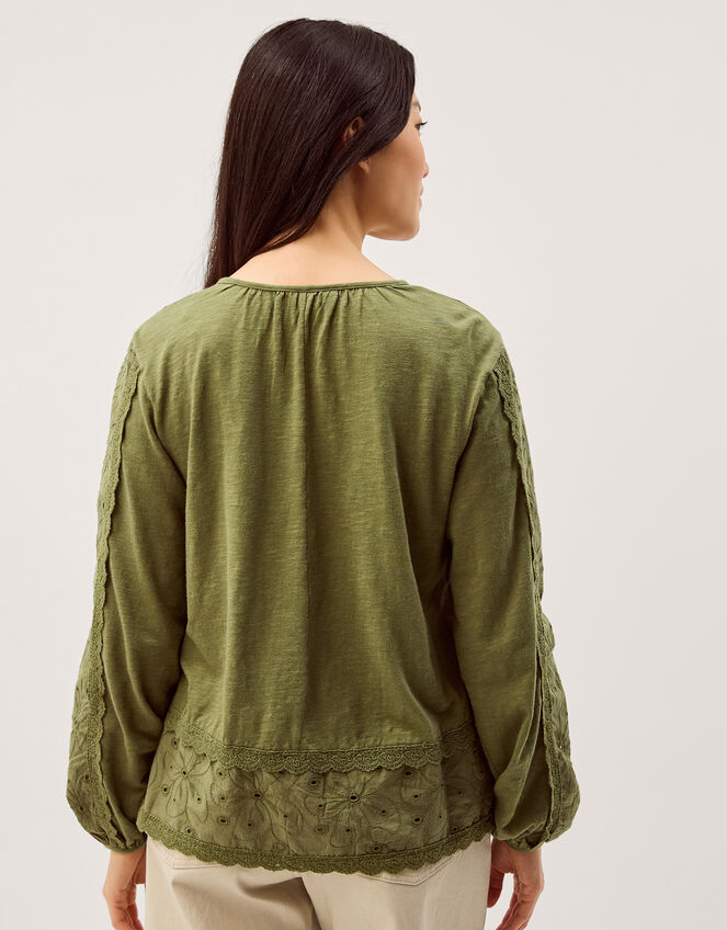 Joss Floral Embroidered Jersey Top Green