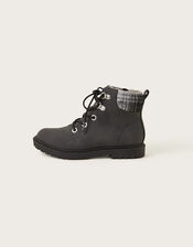 Check Detail Biker Boots, Black (BLACK), large