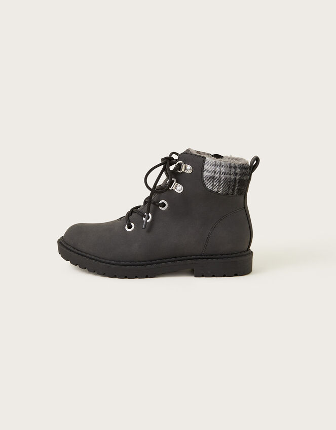 Check Detail Biker Boots, Black (BLACK), large