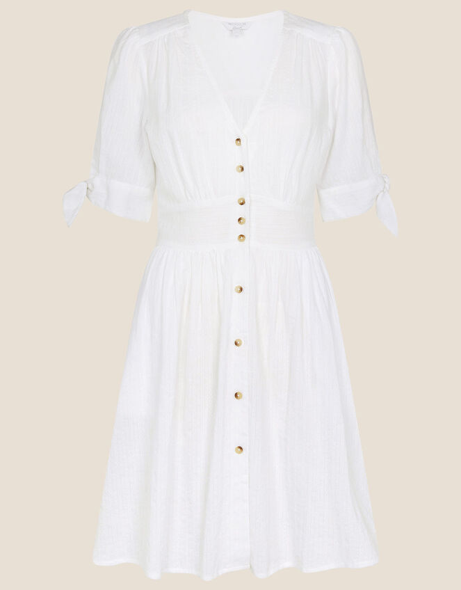 Dolly Dobby Stripe Short Dress, White (WHITE), large