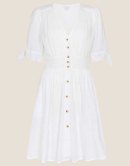 Dolly Dobby Stripe Short Dress, White (WHITE), large