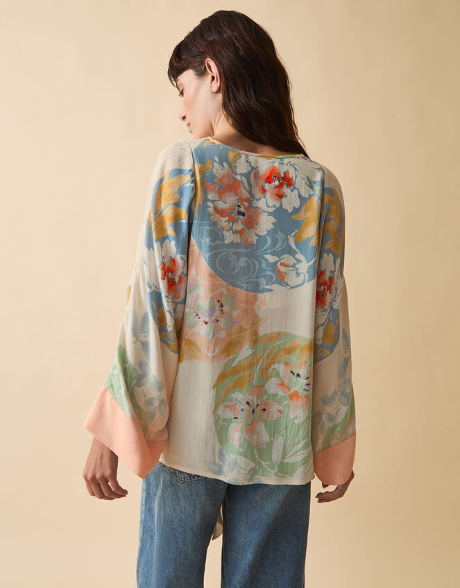 Clemence Amelie Tie Front Floral Top, Cream (CREAM), large