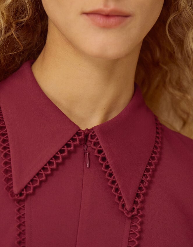Zoe Pointed Collar Jersey Midi Dress, Red (BURGUNDY), large
