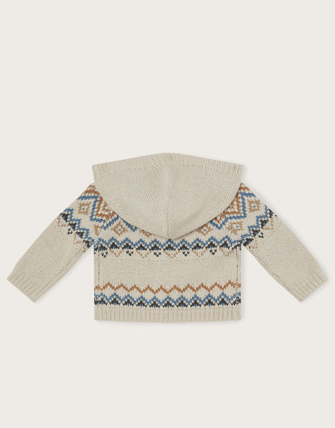 Newborn Fair Isle Knitted Cardigan, Ivory (IVORY), large