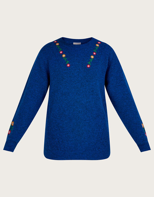 Floral Embroidered Jumper with Recycled Polyester, Blue (BLUE), large
