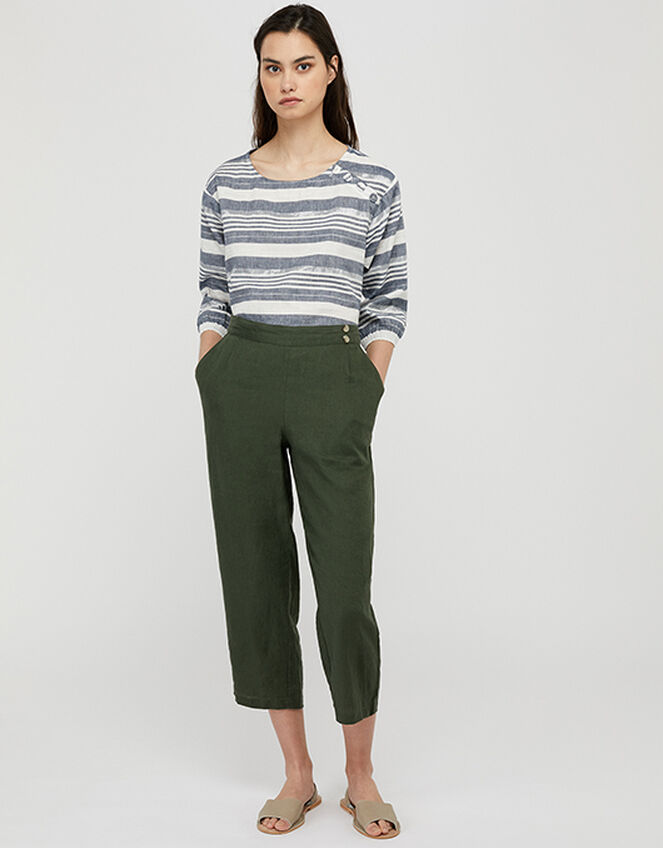 Bernice Culottes in Pure Linen, Green (KHAKI), large