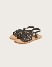 Plaited Leather Sandals, Black (BLACK), large