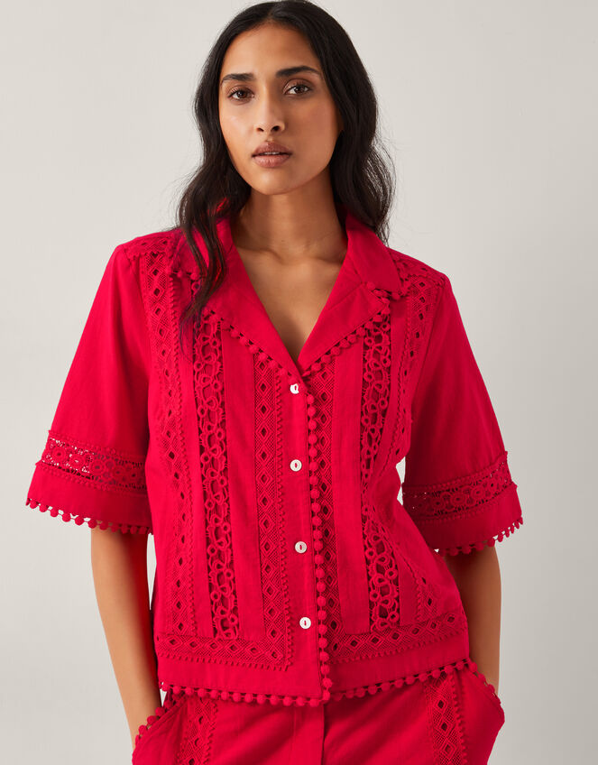 Irina Short Sleeve Lace Shirt Red