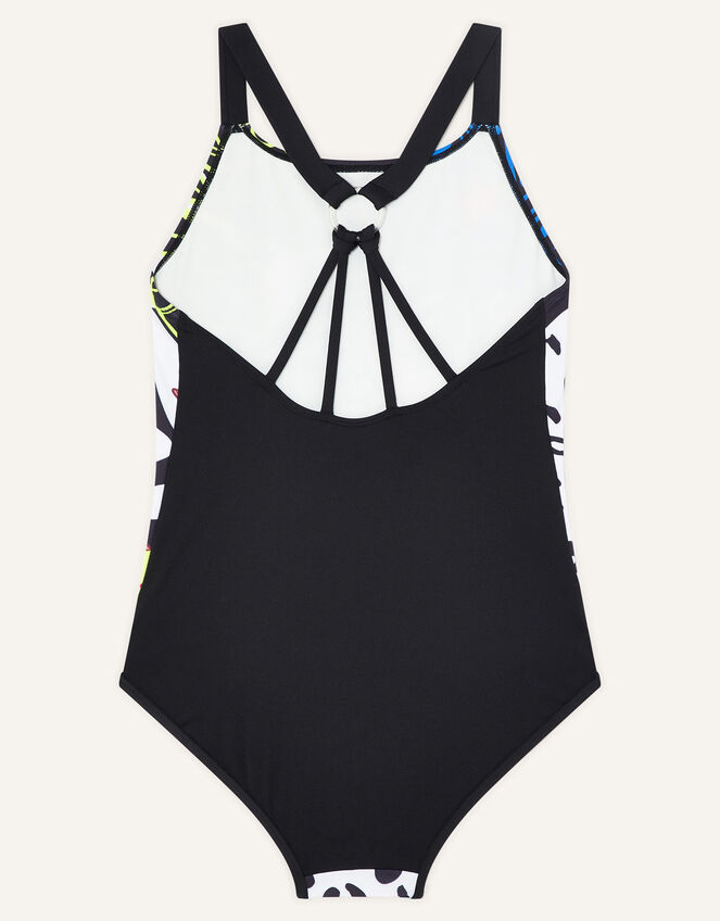 Leopard Face Swimsuit in Recycled Polyester, Black (BLACK), large