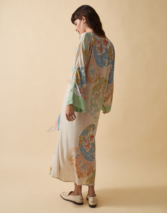 Clemence Amelie Tie Front Floral Midi Dress, Cream (CREAM), large