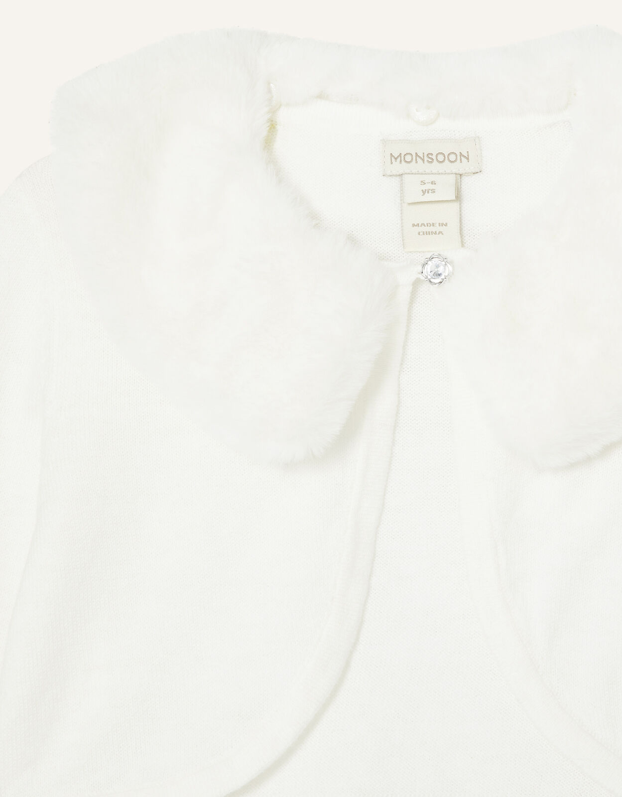 Fluffy Collar Super-Soft Cardigan Ivory 