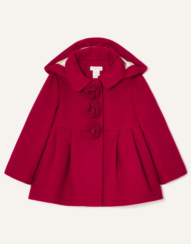 Baby Corsage Hooded Swing Coat, Red (RED), large