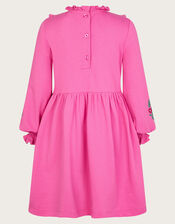 Embroidered Ruffle Sweater Dress, Pink (PINK), large