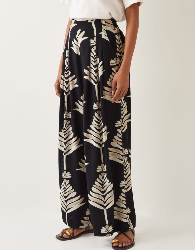 Pamela Linen Blend Wide Leg Trousers, Black (BLACK), large