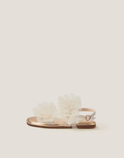 Frilly Tulle Strap Sandals, Ivory (IVORY), large
