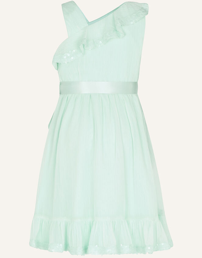 Simone One-Shoulder Chiffon Dress in Recycled Polyester, Green (MINT), large