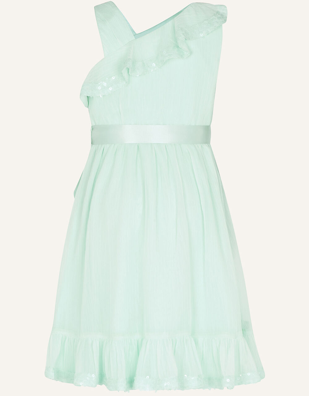 Children Girls 3-12yrs | Simone One-Shoulder Chiffon Dress in Recycled Polyester Green - HG29600