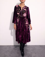 East Katlin Floral Embroidered Velvet Dress, Red (BERRY), large