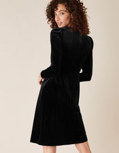 Hannah Crystal Brooch Stretch Velvet Dress, Black (BLACK), large