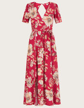 Bex Sequin Floral Wrap Dress, Red (RED), large