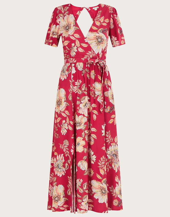 Bex Sequin Floral Wrap Dress, Red (RED), large