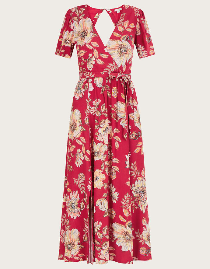 Bex Sequin Floral Wrap Dress Red