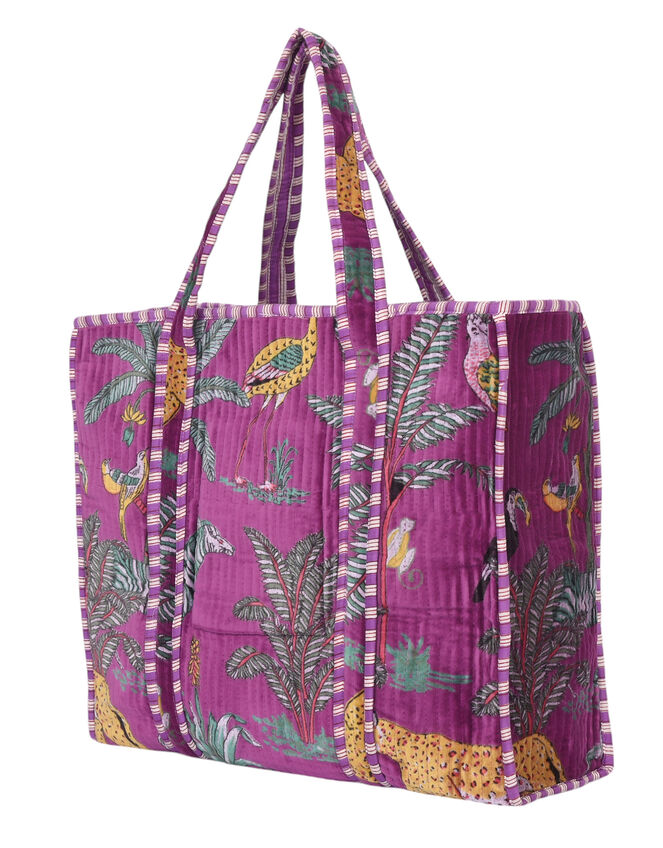 Conscious Yoga Collective Velvet Jungle Print Tote Bag, Purple (PURPLE), large