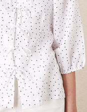 Tie Front Spot Print Blouse, White (WHITE), large