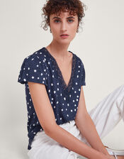 Mackie Spot Linen Top, Blue (NAVY), large