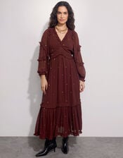 East Foil Polka Dot Ruffle Dress, Brown (BROWN), large
