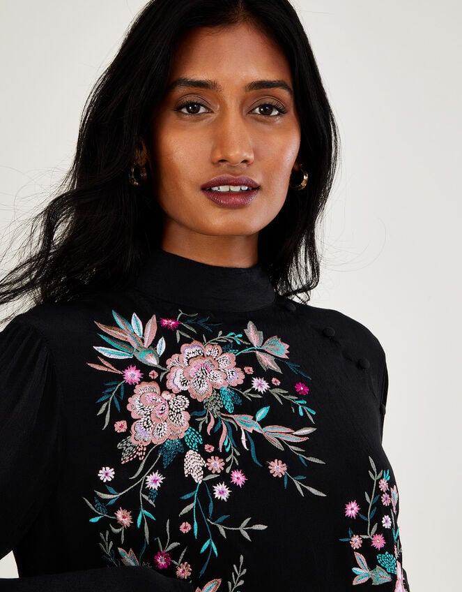 Mary Embroidered Top in Sustainable Viscose, Black (BLACK), large