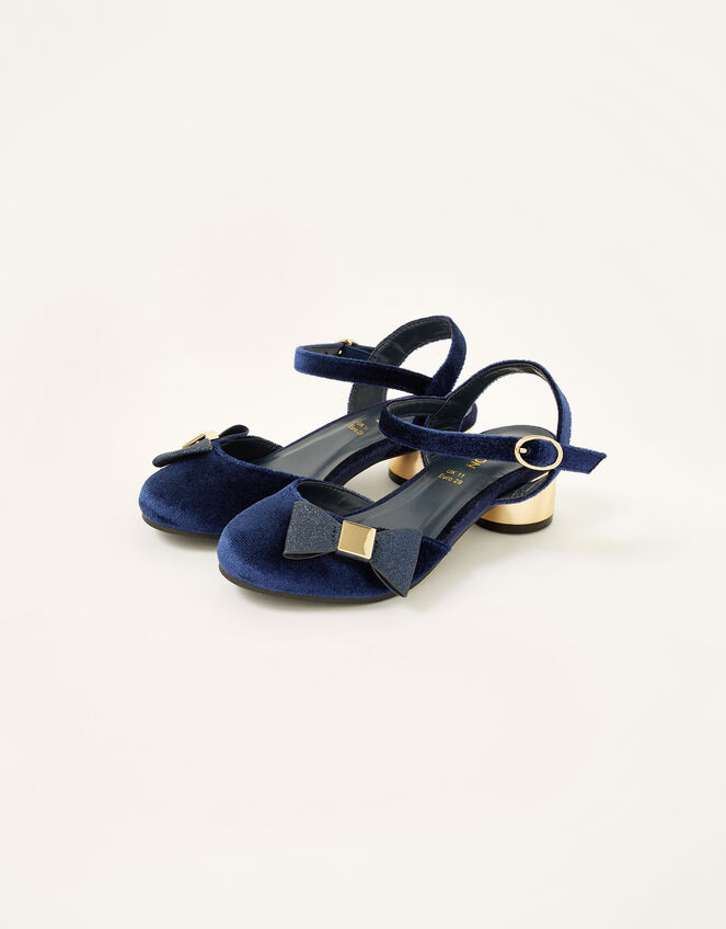 Glitter Bow Velvet Shoes, Blue (NAVY), large