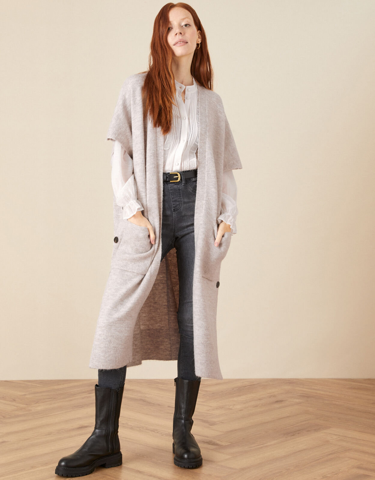 Ladies longline sleeveless cardigan top