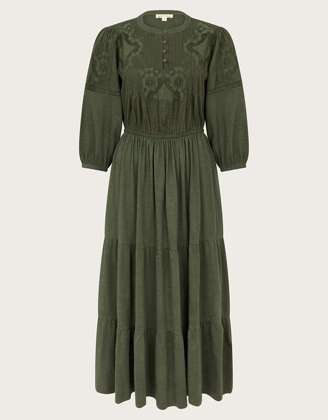 Larissa Lace Trim Dress, Green (KHAKI), large