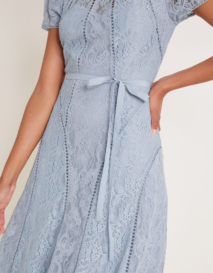 Lace Detail Printed Short Sleeve Midi Dress main image 1