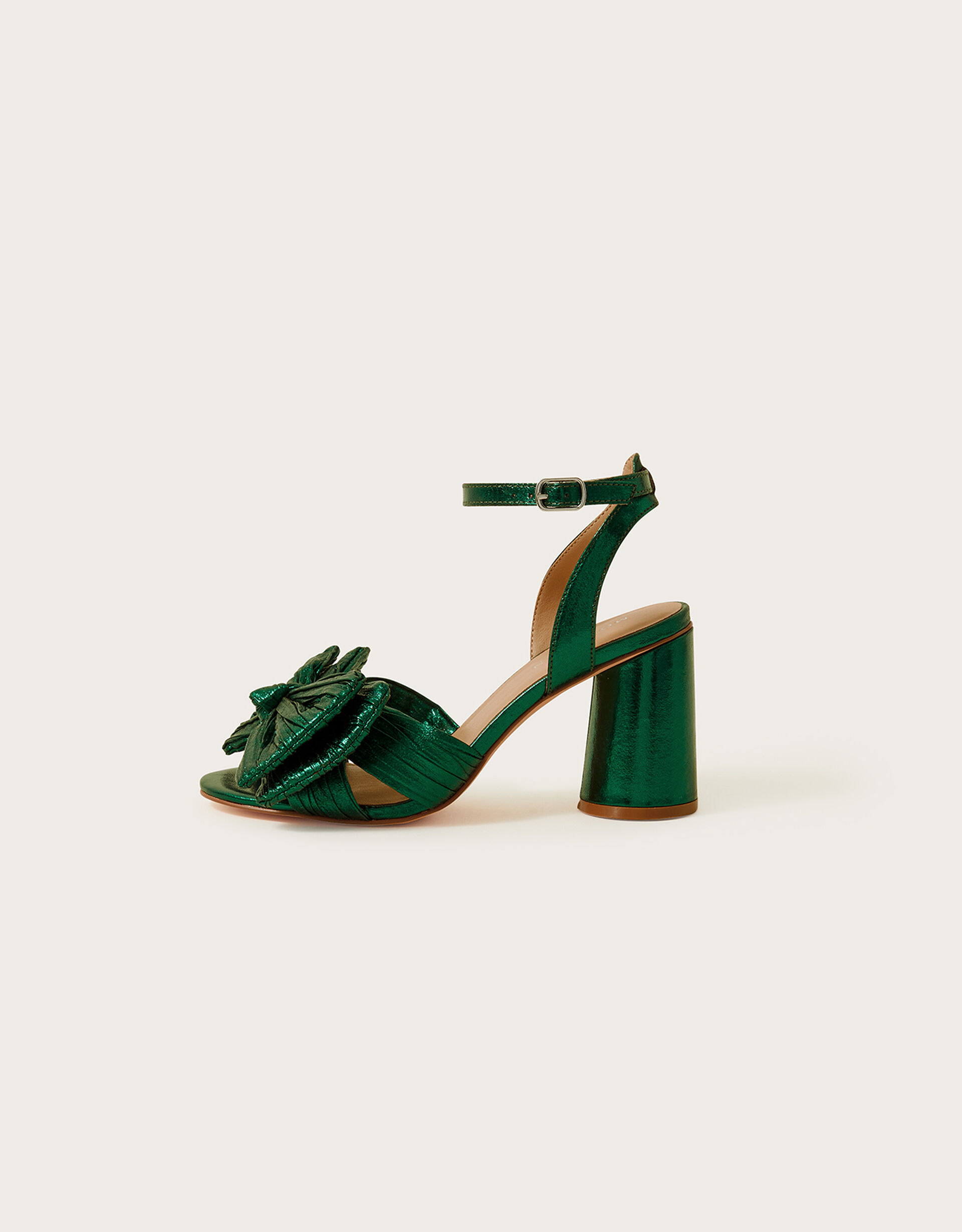Beaded Strap Block Heel Sandals - Green