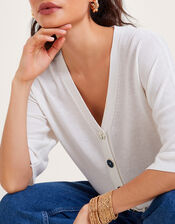 Bea Short Sleeve Cardigan, Ivory (IVORY), large