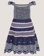 Broderie Smocked Jersey Dress, Blue (NAVY), large