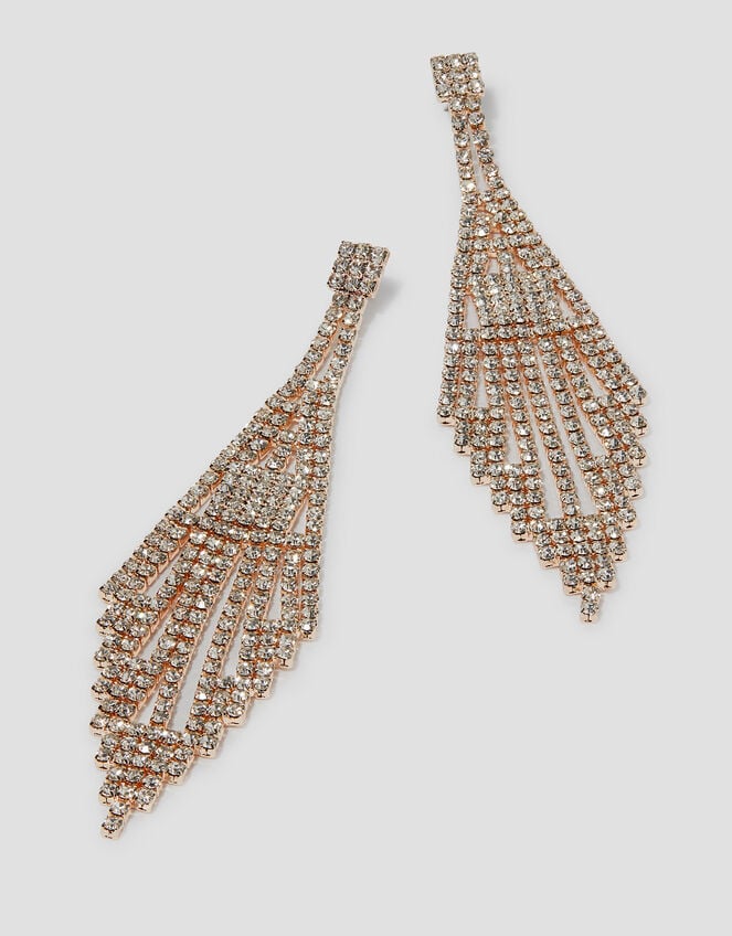 Diamante Diamond Fringe Drop Earrings, , large