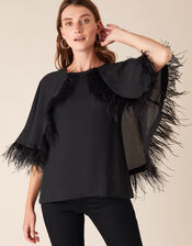 Fiammetta Feather Cape Top, Black (BLACK), large