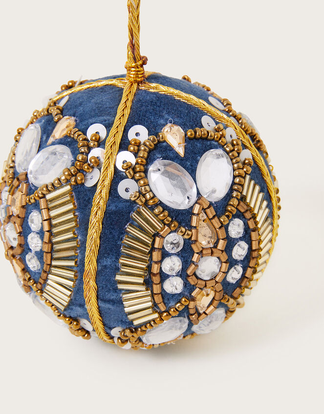 Velvet Embroidered Bauble , Blue (BLUE), large