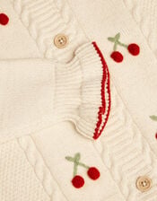 Cherry Embroidered Cable Knit Cardigan, Ivory (IVORY), large